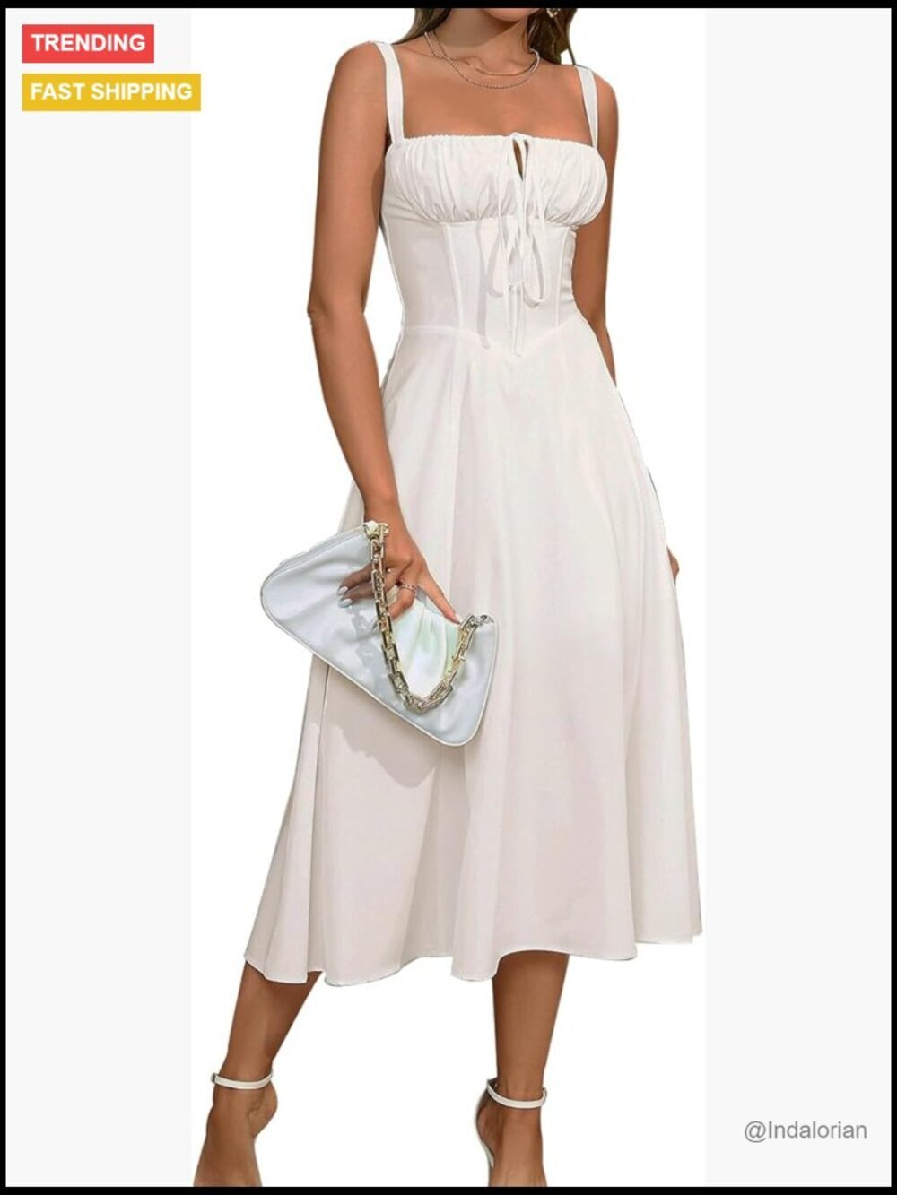 Corset Midi Sundress Flowy Lace Up Slit Wedding Guest A Line